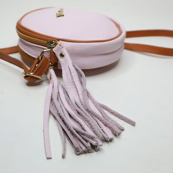 Valentina Italia Pink Small Circle Crossbody Bag Adjustable Strap Luxury Leather - Picture 10 of 12